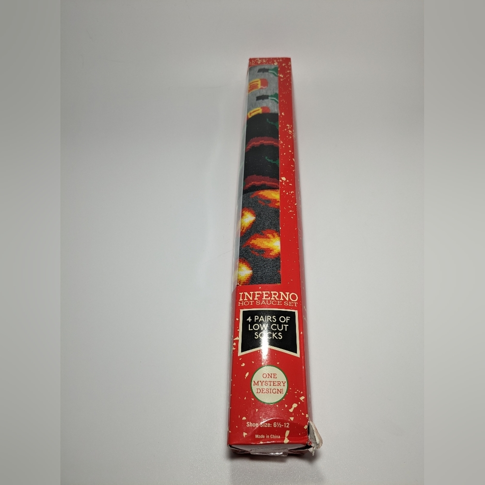 Inferno Hot Sauce Box 4-Pack Set Men's Size 6.5-12 Graphic Low Cut Socks